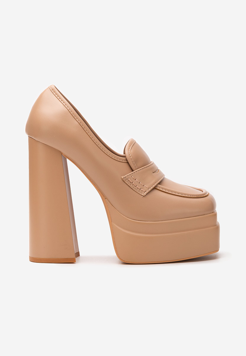Mocassini con tacco e plateau Dieppa Beige