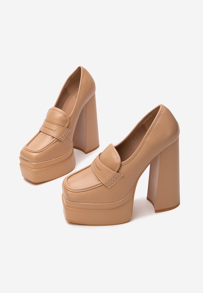 Mocassini con tacco e plateau Dieppa Beige