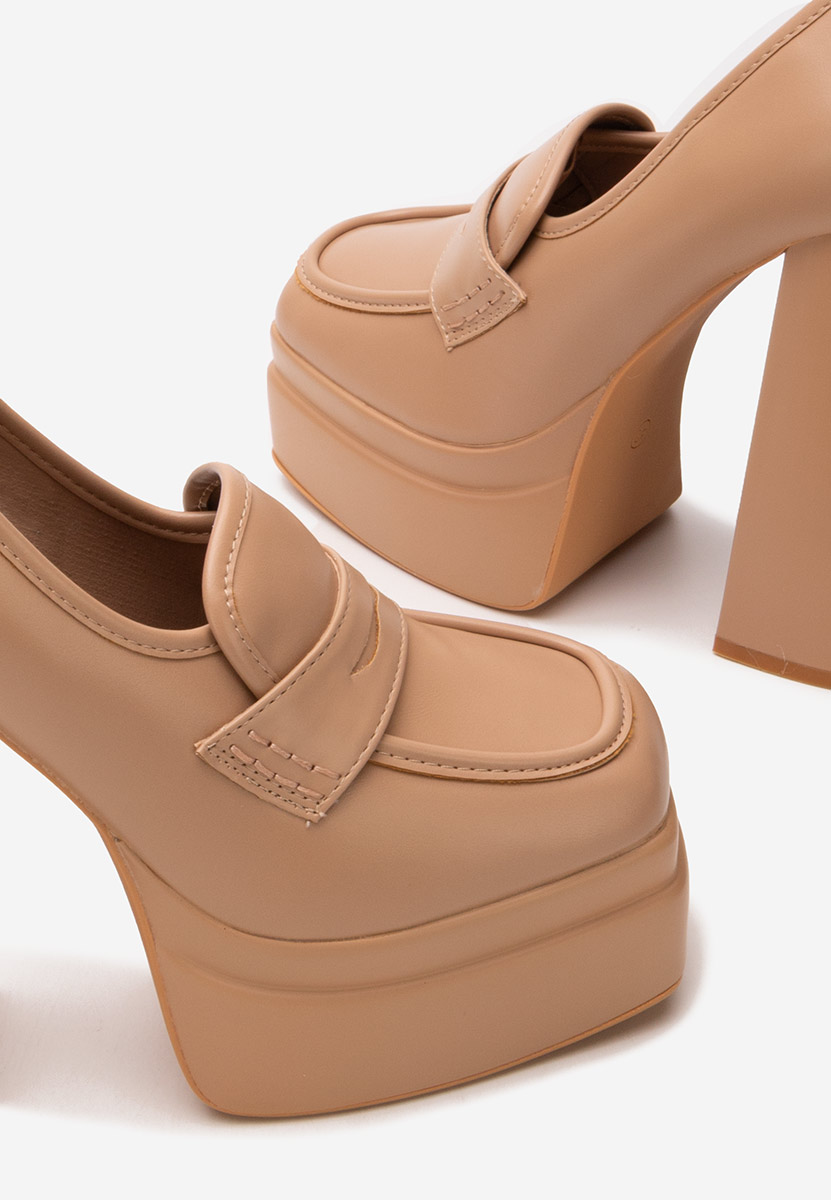 Mocassini con tacco e plateau Dieppa Beige