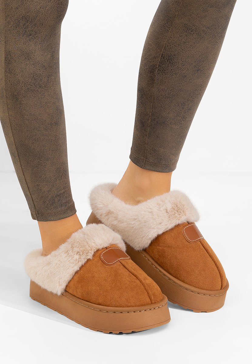 Ciabatte con pelo Flufina camel