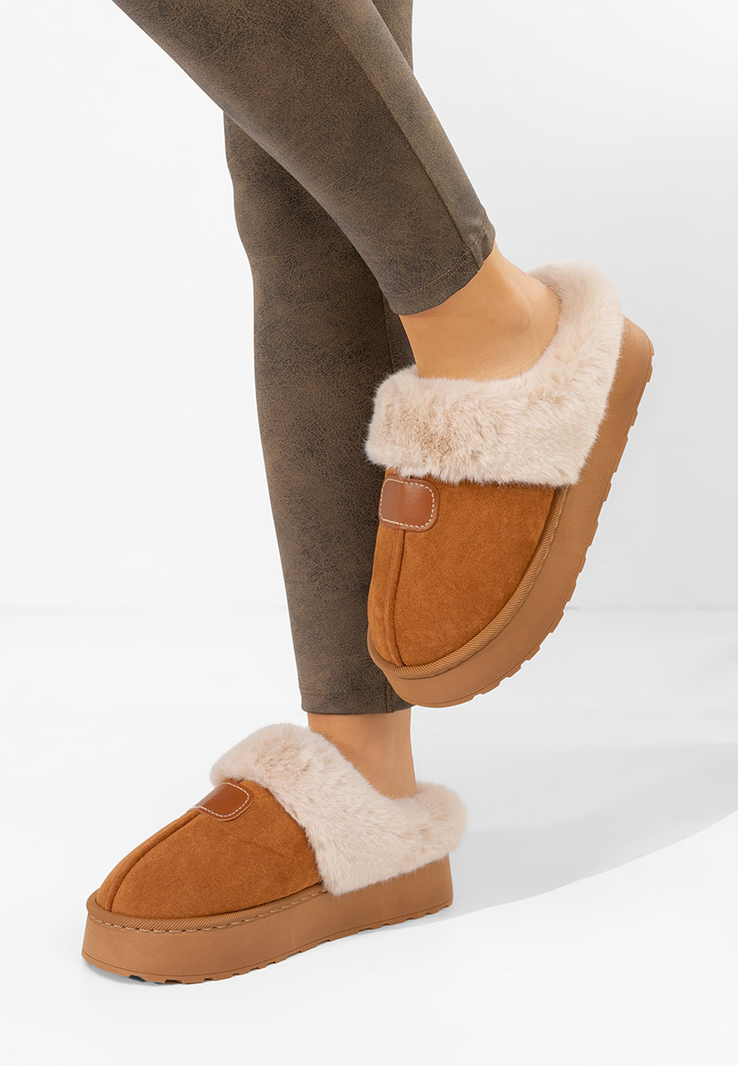 Ciabatte con pelo Flufina camel