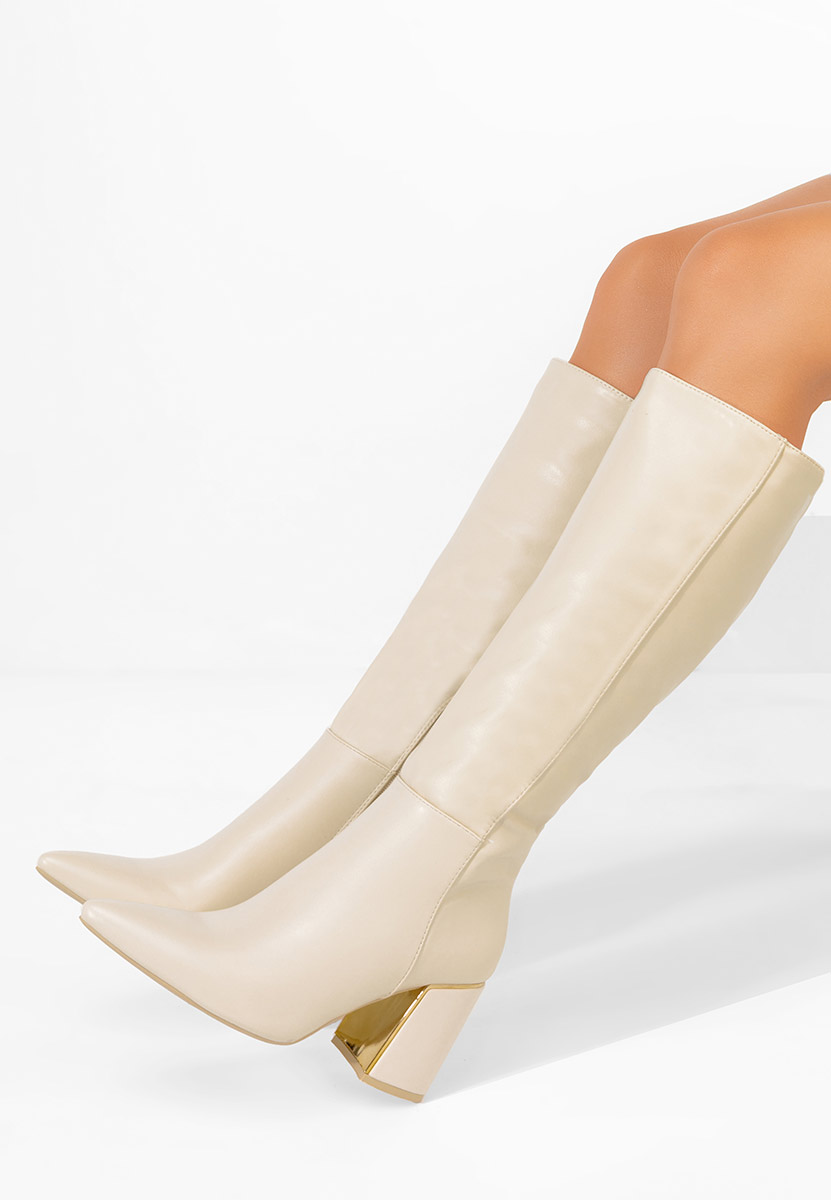 Stivali alti con tacco Emalia beige