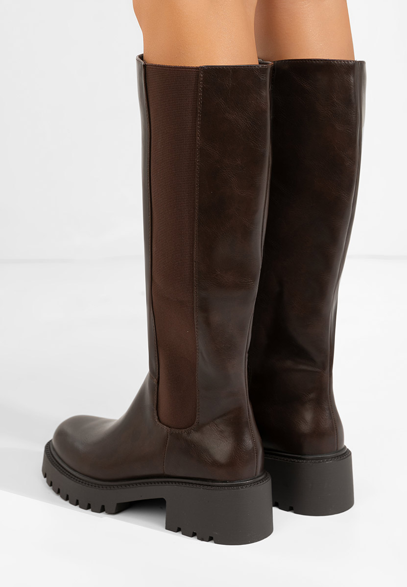 Stivali alti senza tacco Calipso marrone