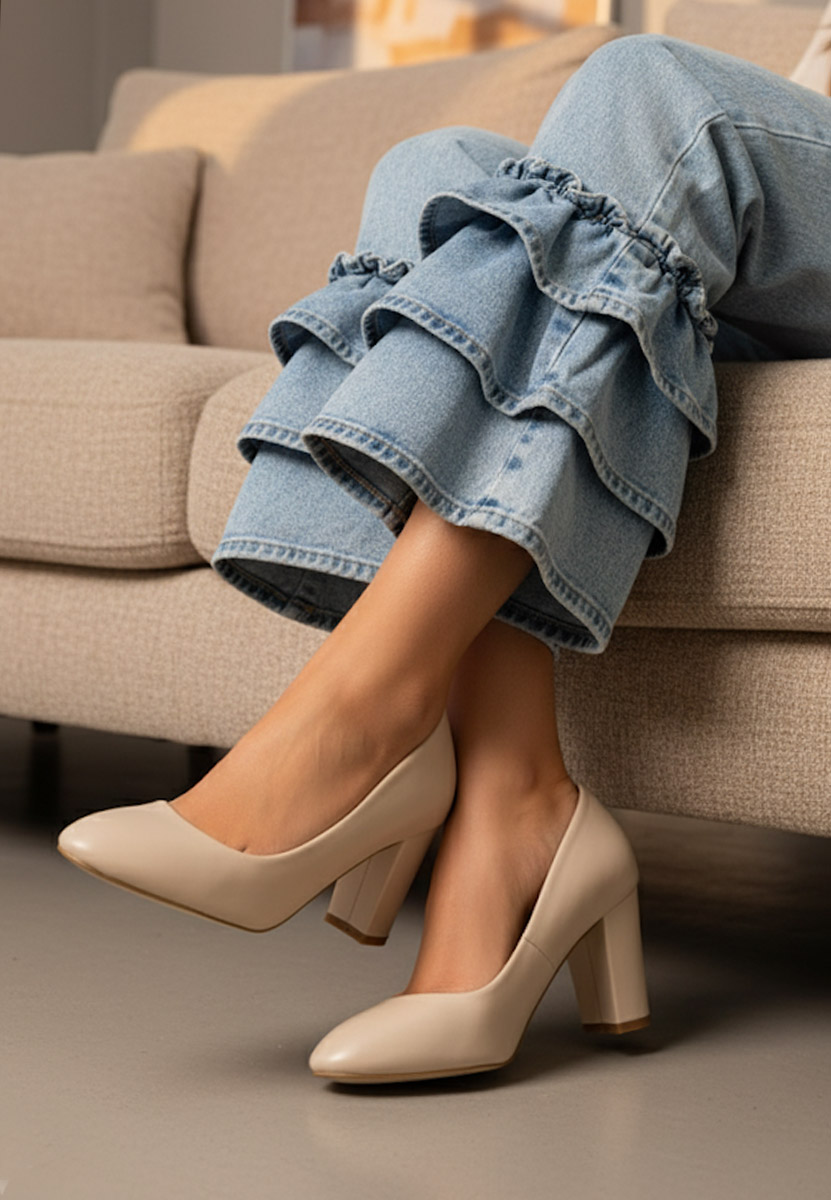 Décolleté tacco largo Bonanza beige