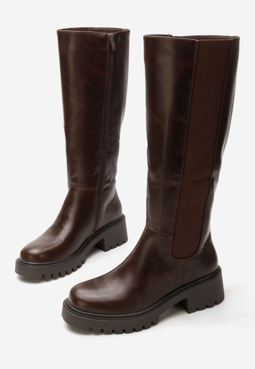 Stivali alti senza tacco Calipso marrone