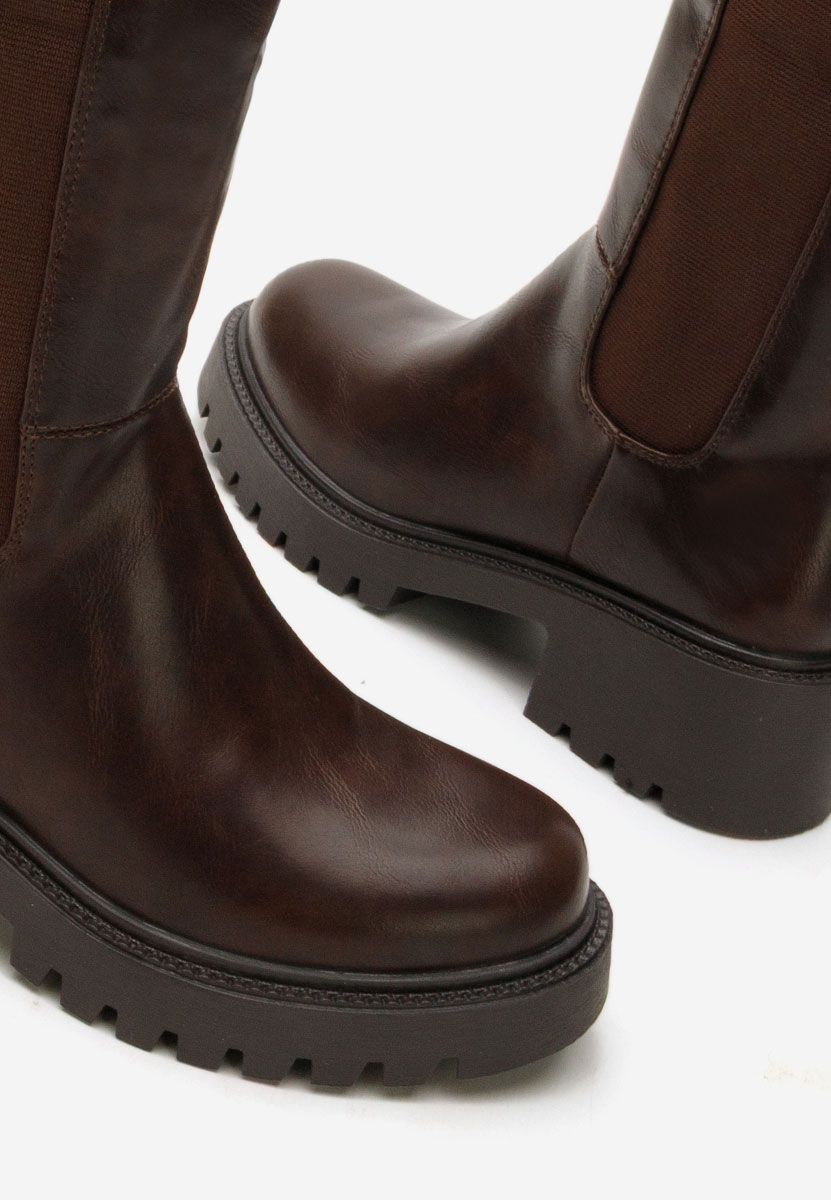 Stivali alti senza tacco Calipso marrone