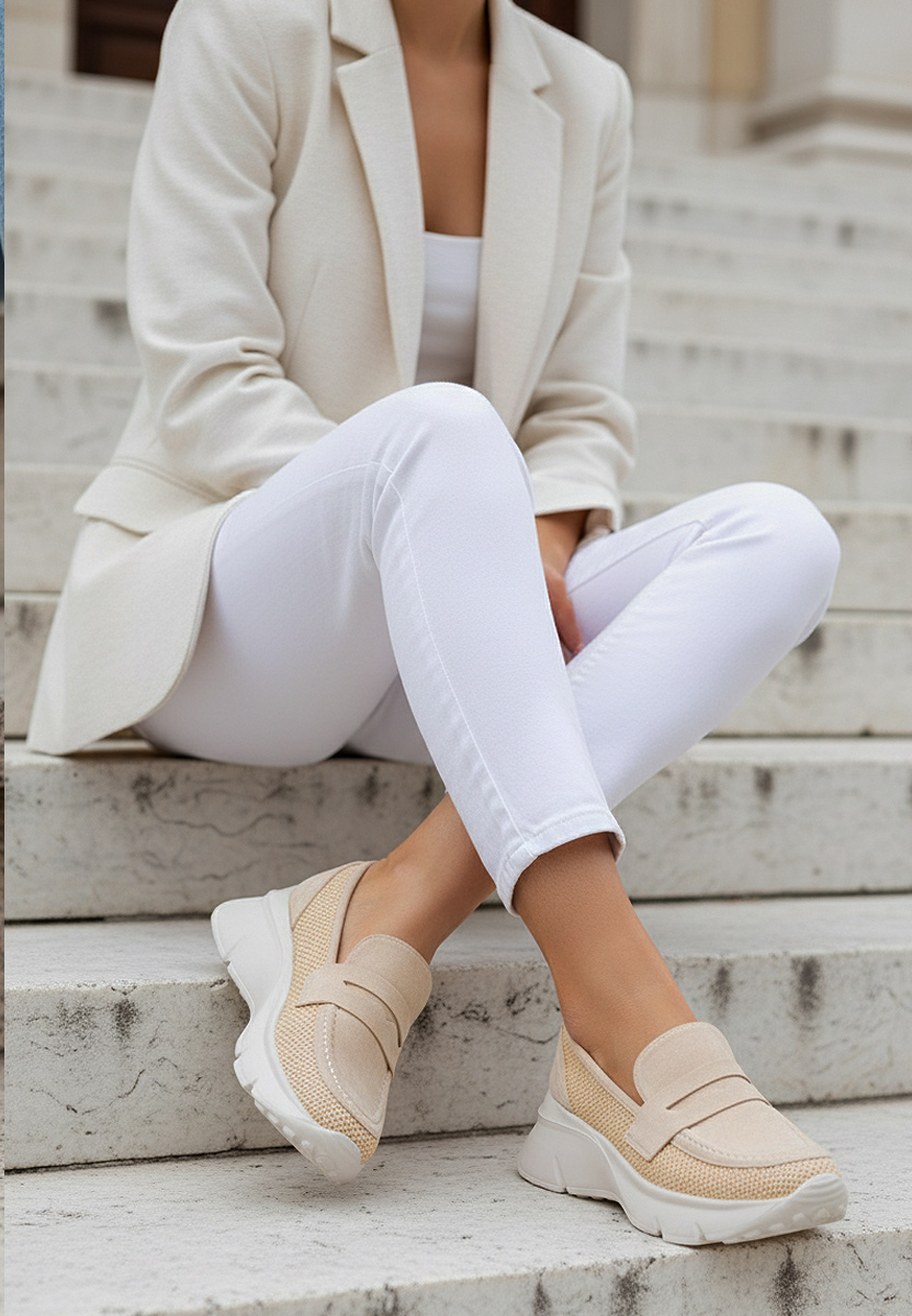 Mocassini donna platform Almata beige