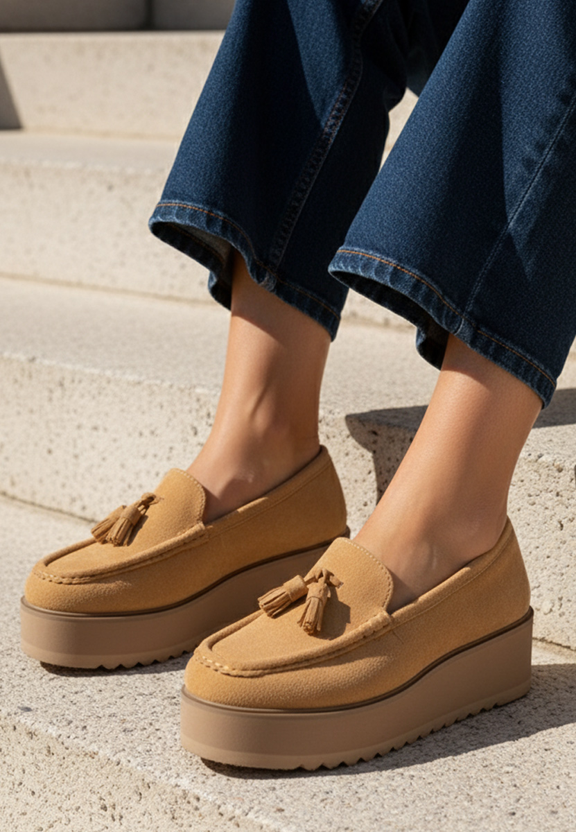 Mocassini donna platform Leondra cachi