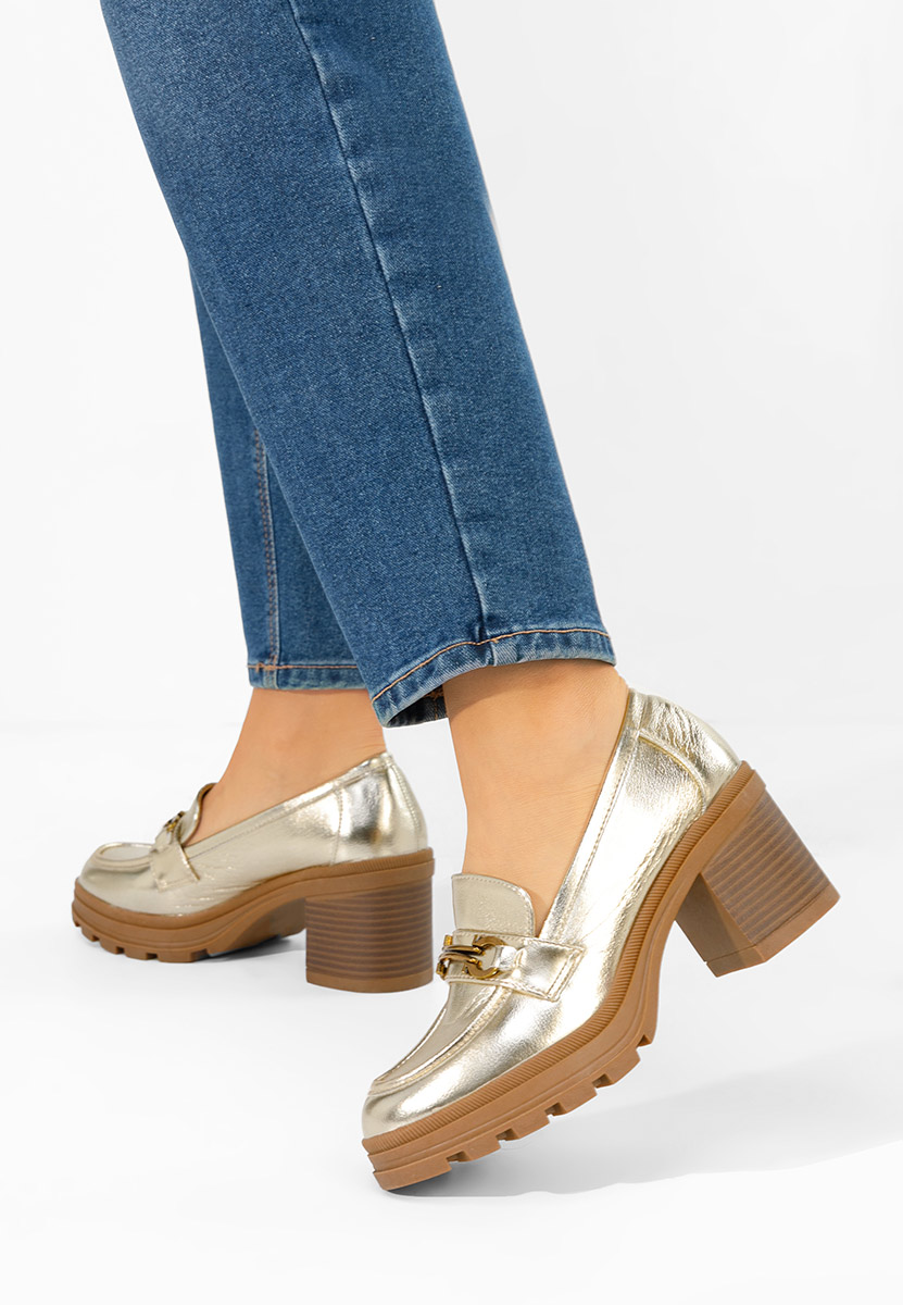 Mocassini con tacco Nakata oro