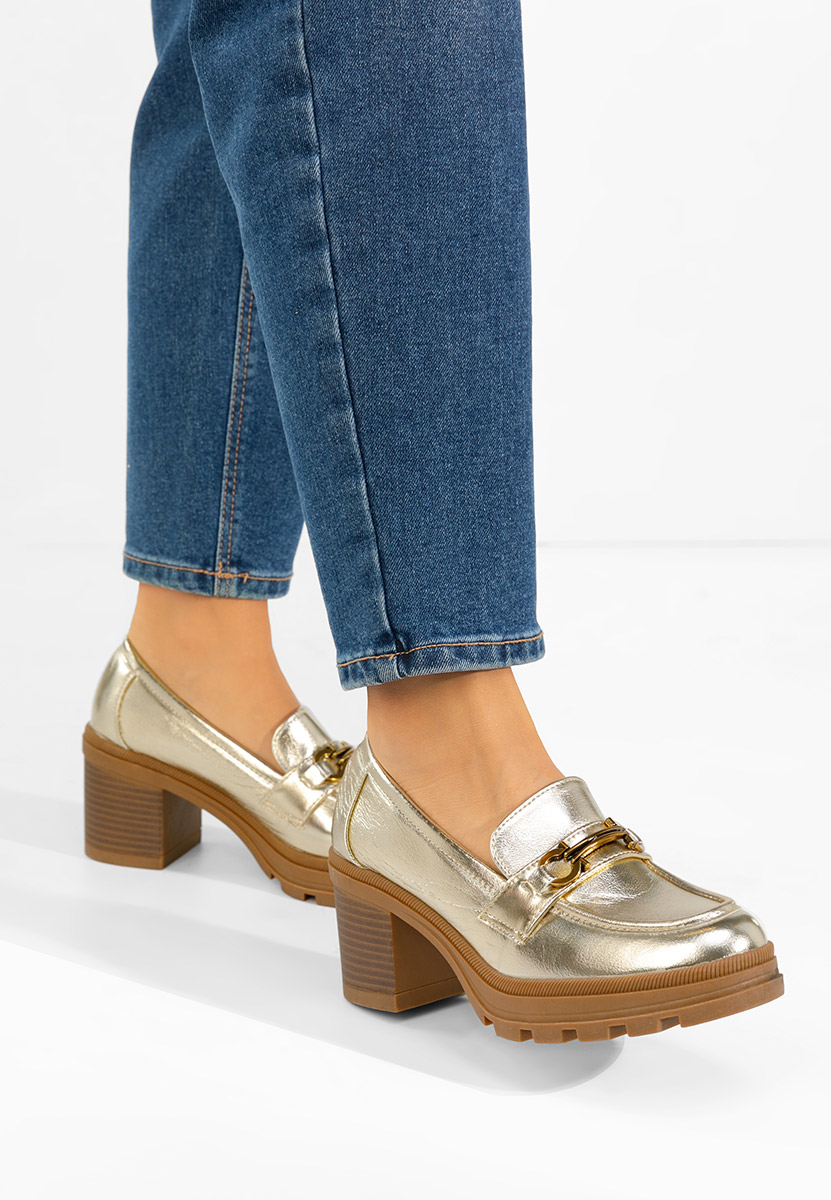 Mocassini con tacco Nakata oro