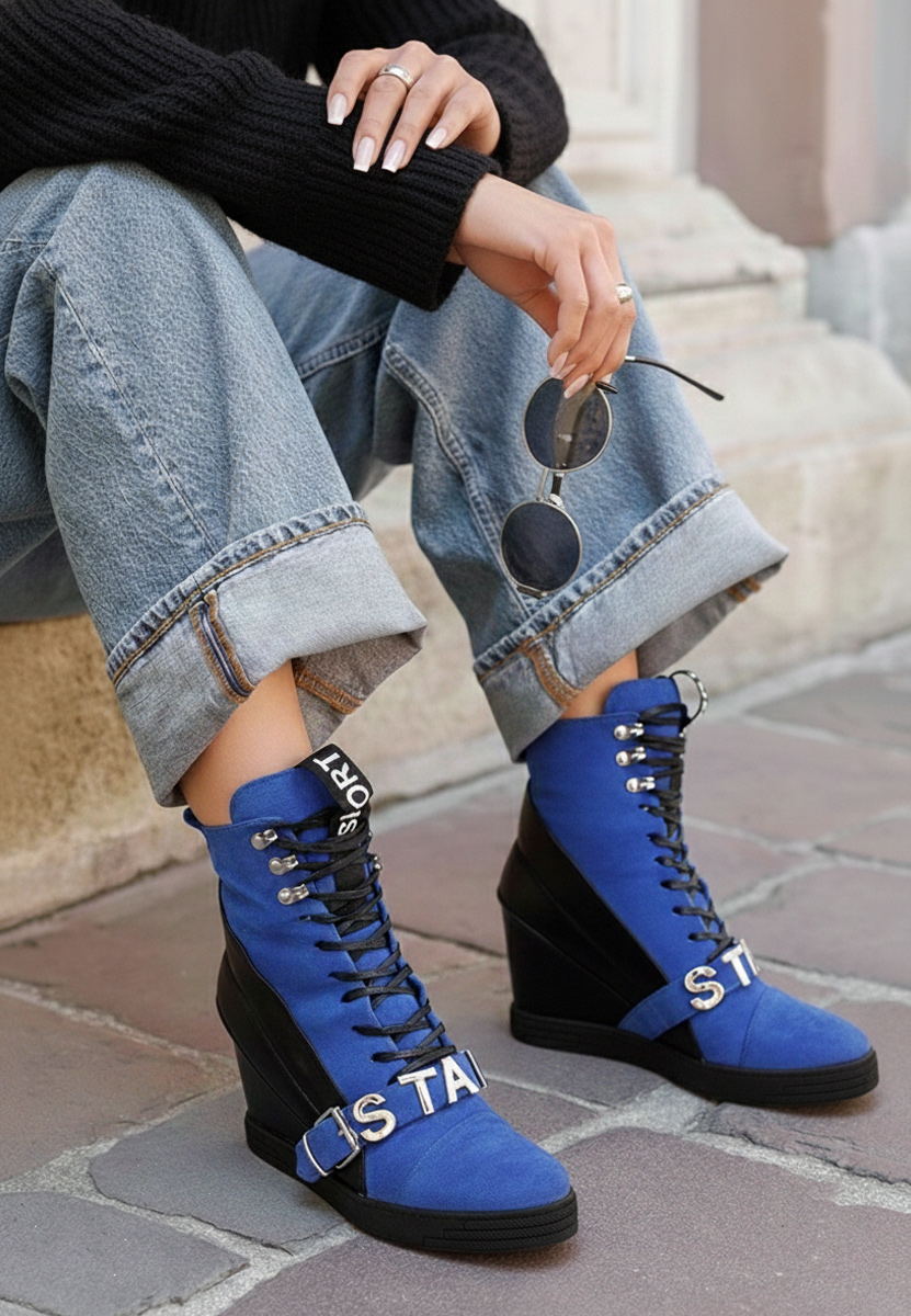 Sneakers con zeppa Candy blu