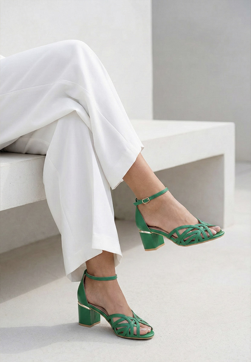 Sandali con tacco largo Luigina verdi