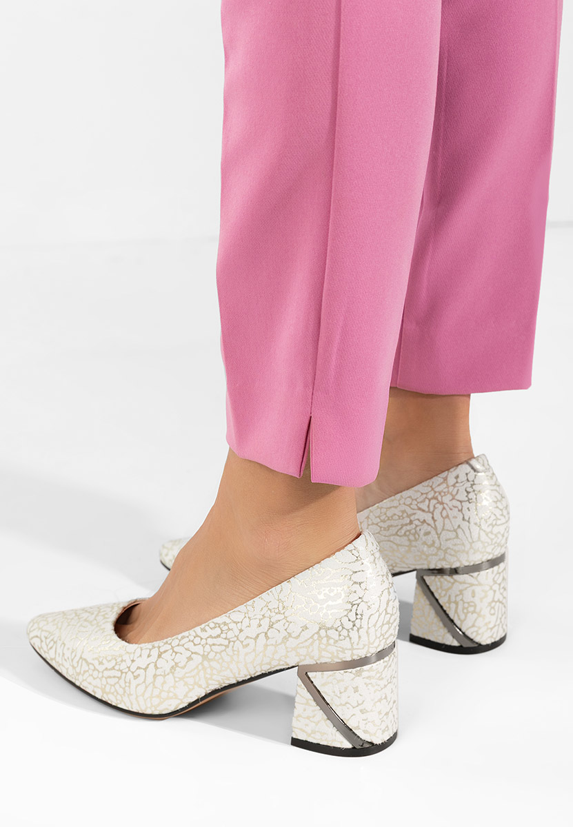 Décolleté tacco largo in pelle Esperanta argento