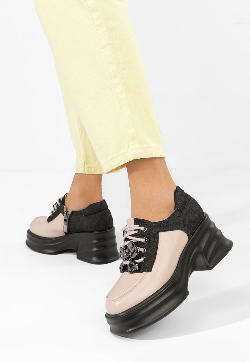 Mocassini con tacco e plateau Manilla beige