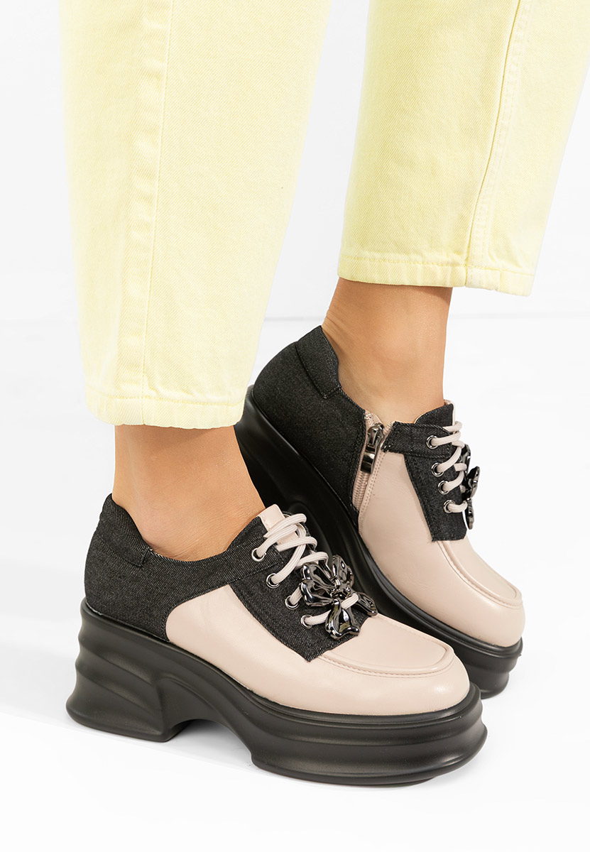 Mocassini con tacco e plateau Manilla beige