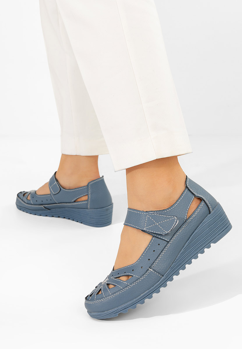 Ballerine pelle denim Cassina V2 blu