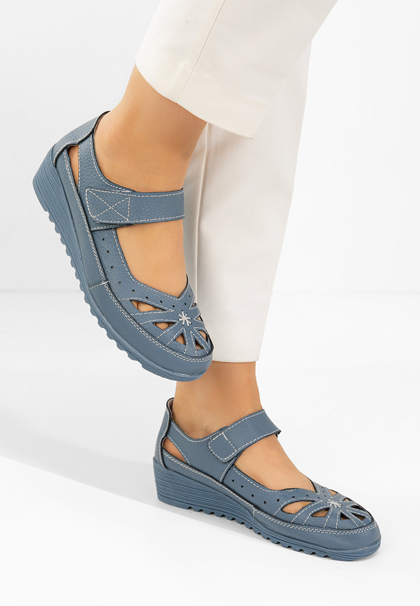 Ballerine pelle denim Cassina V2 blu