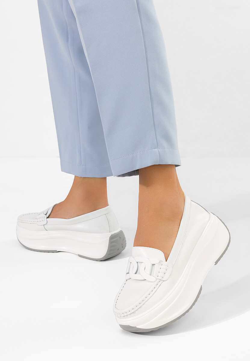 Mocassini pelle con plateau Mivea bianchi