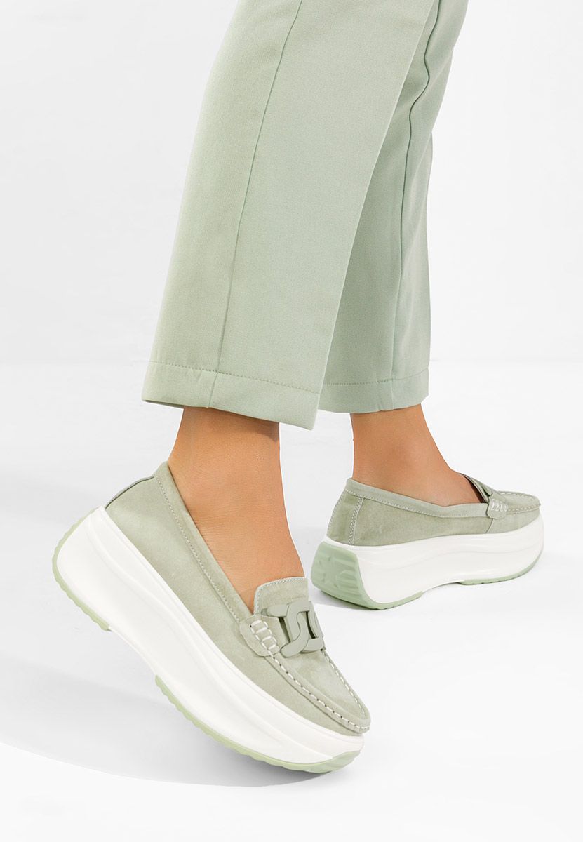 Mocassini pelle con plateau Mivea verdi