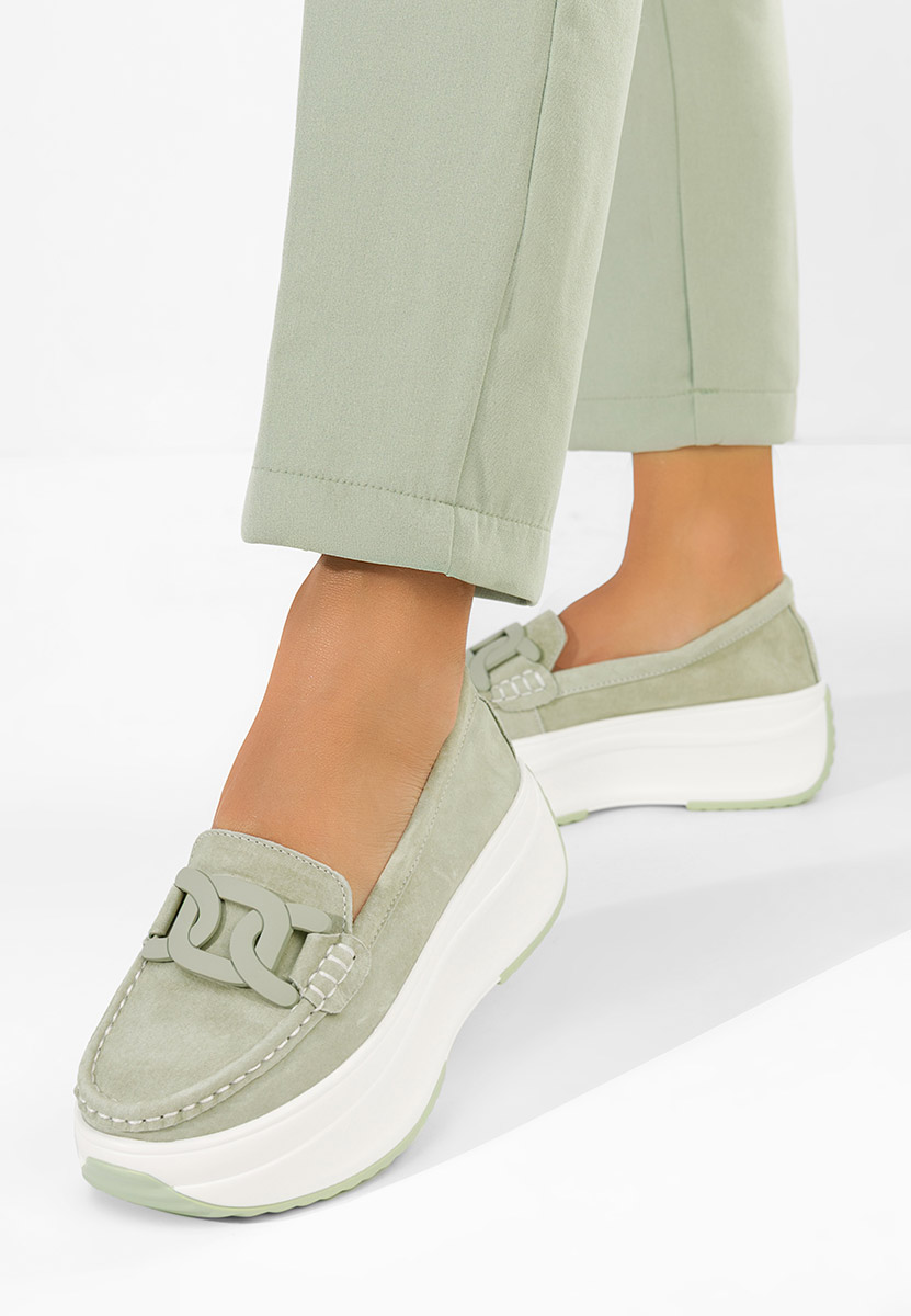 Mocassini pelle con plateau Mivea verdi