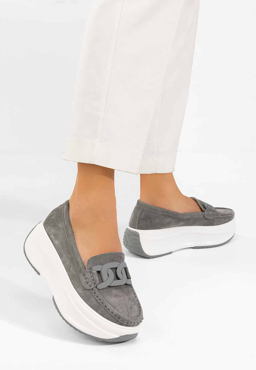Mocassini pelle con plateau Mivea grigio