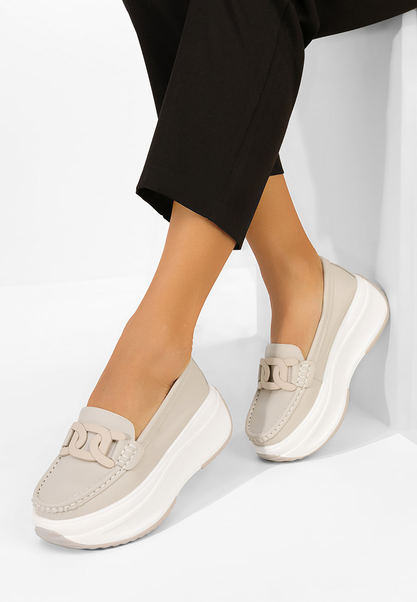 Mocassini pelle con plateau Mivea beige