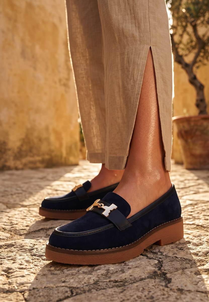 Mocassini donna pelle Hareia blu marine