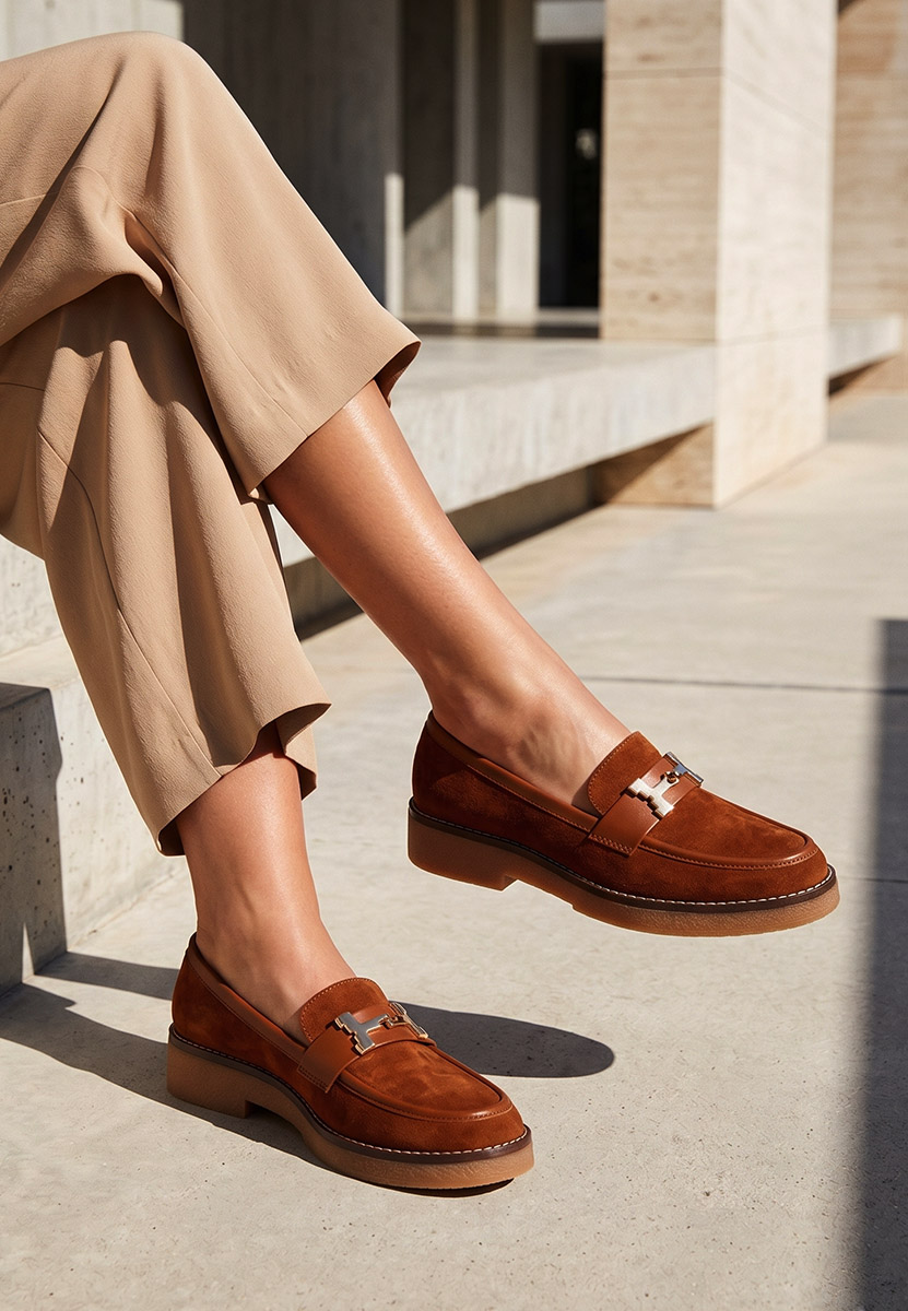 Mocassini donna pelle Hareia camel