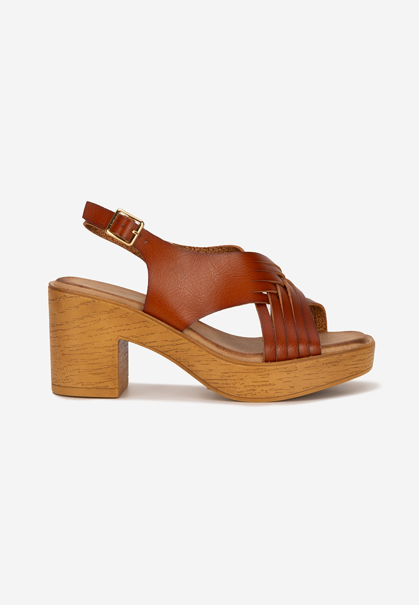 Sandali con tacco largo e plateau Kimy marrone