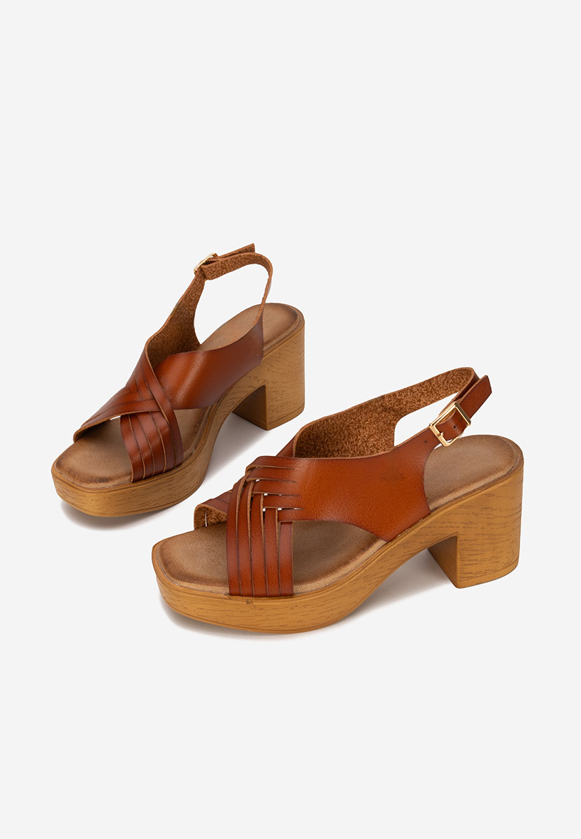 Sandali con tacco largo e plateau Kimy marrone