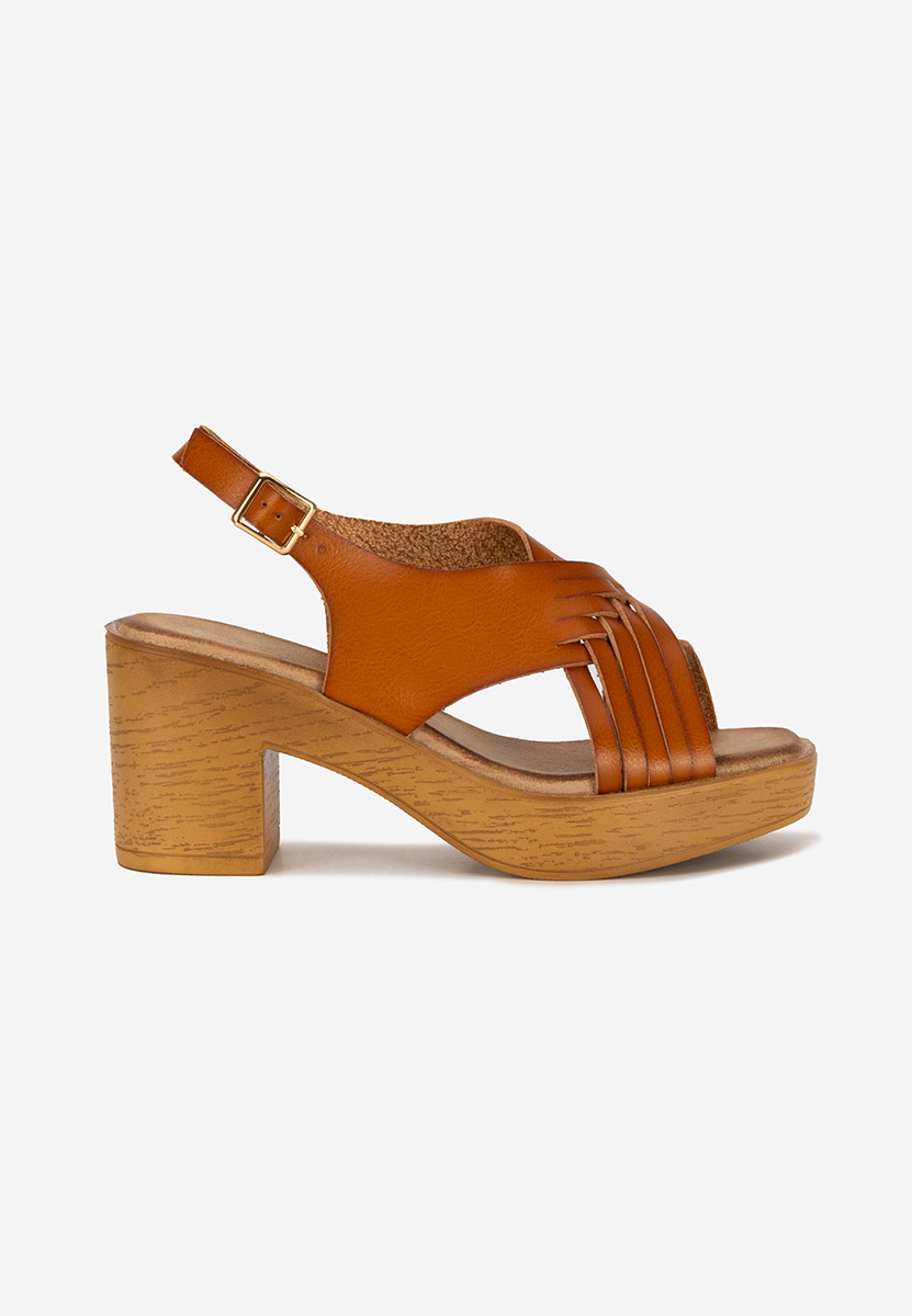 Sandali con tacco largo e plateau Kimy camel