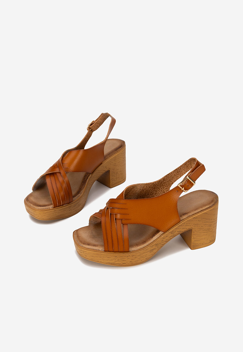 Sandali con tacco largo e plateau Kimy camel