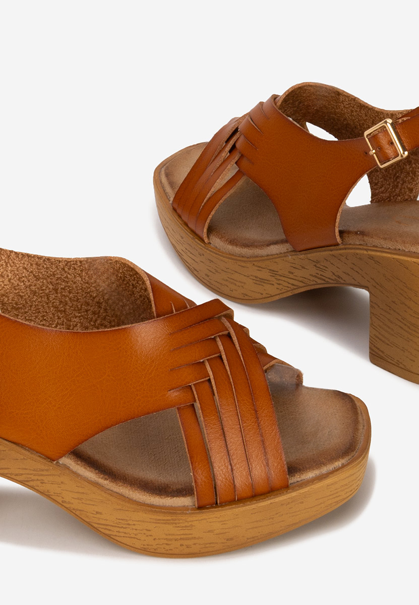 Sandali con tacco largo e plateau Kimy camel