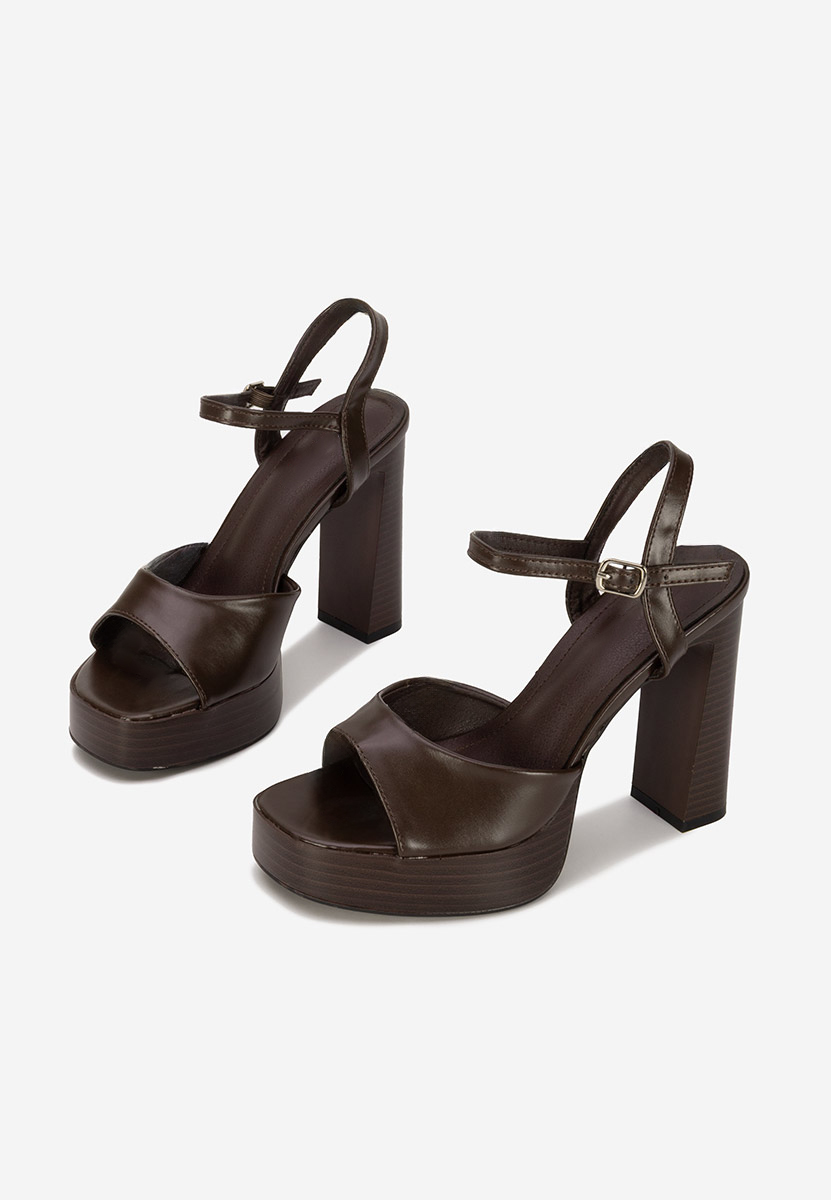 Sandali con tacco largo e plateau Kady marrone