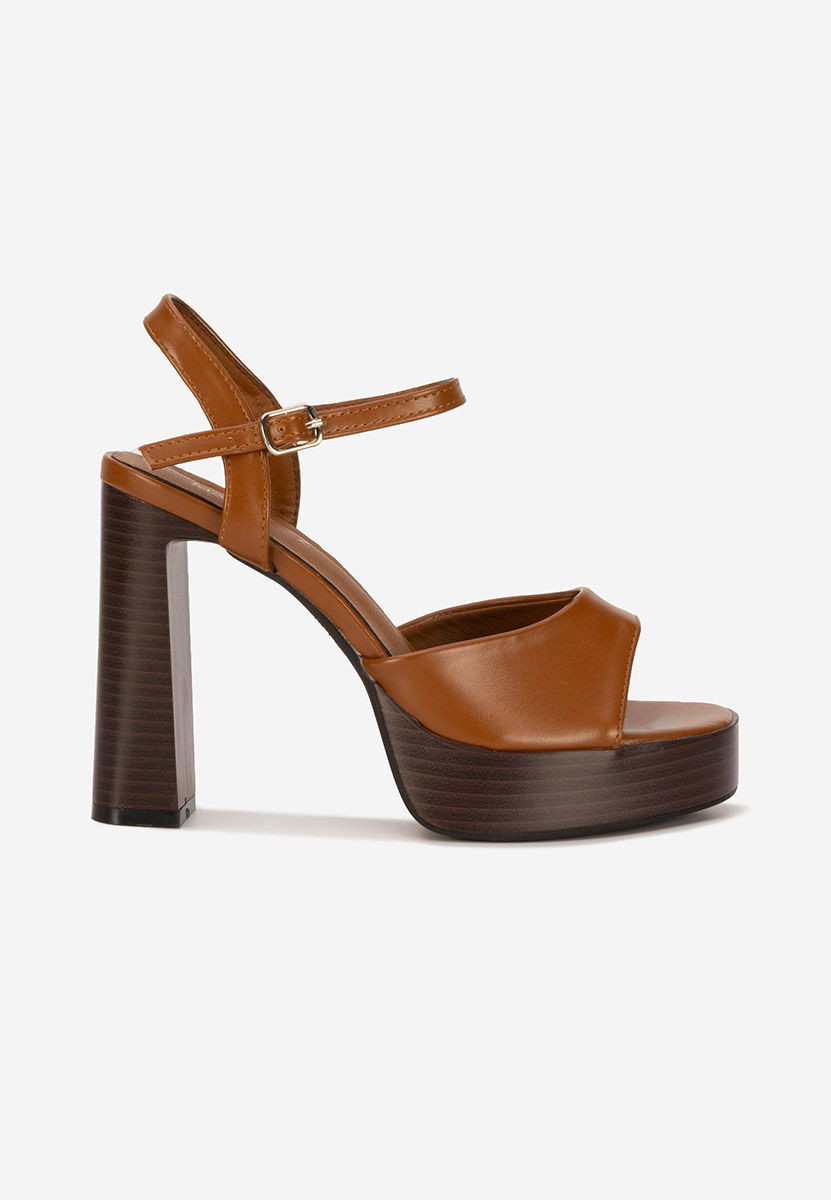 Sandali con tacco largo e plateau Kady camel