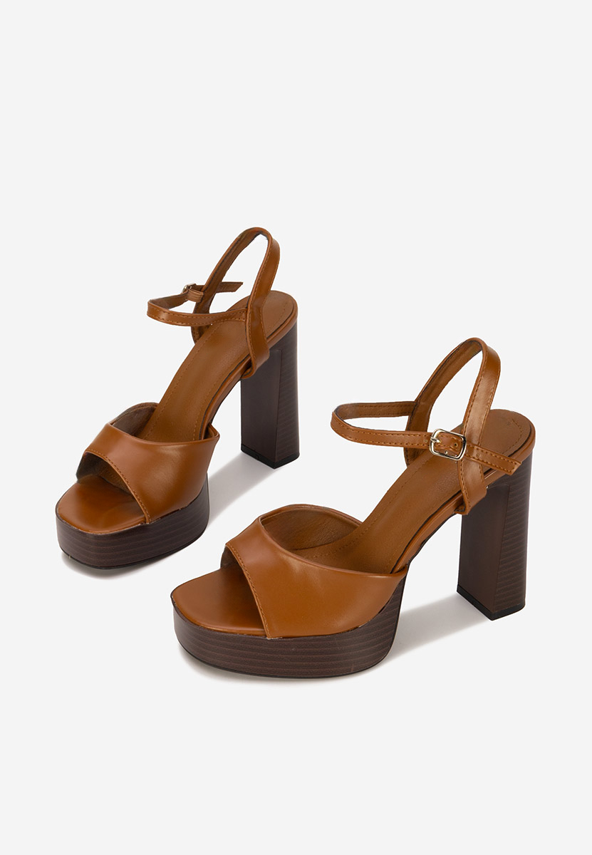 Sandali con tacco largo e plateau Kady camel