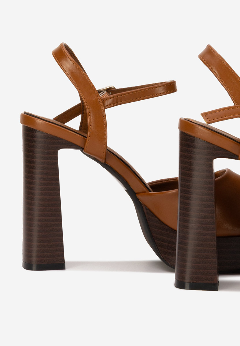 Sandali con tacco largo e plateau Kady camel