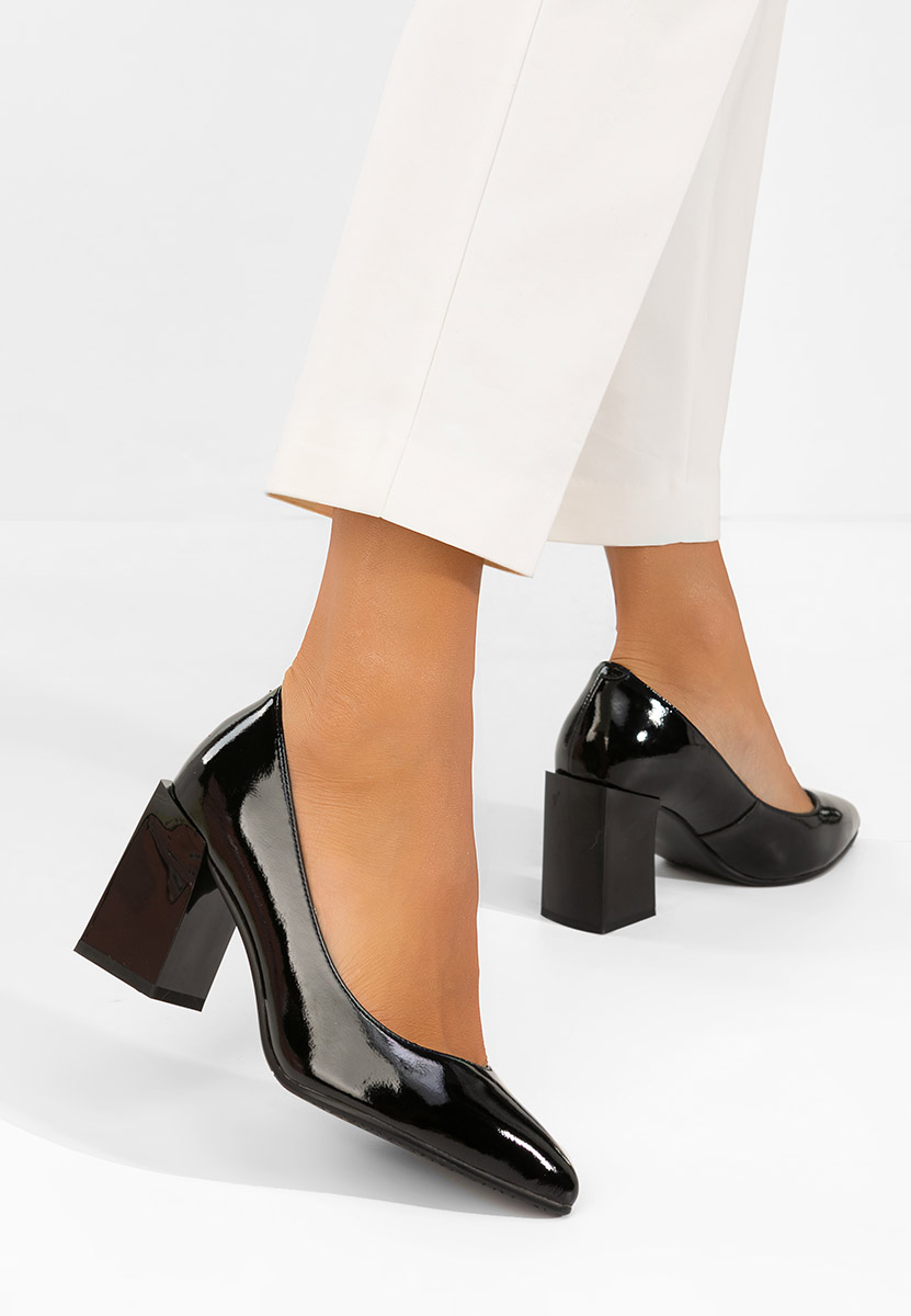 Décolleté tacco largo in pelle Elarina nero