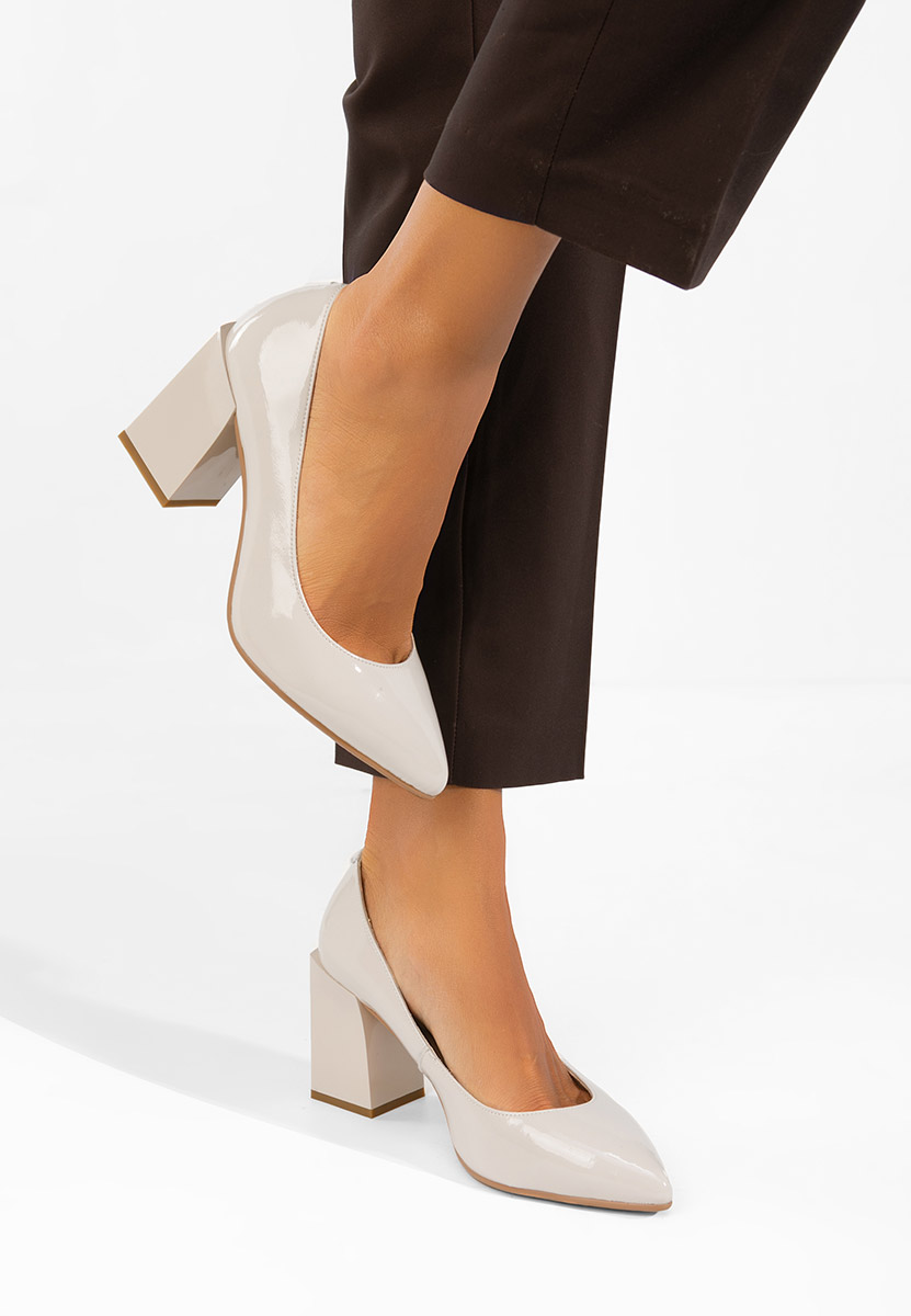 Décolleté tacco largo in pelle Elarina nude